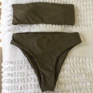 Zaful Olive Bandeau + High Waisted Bikini